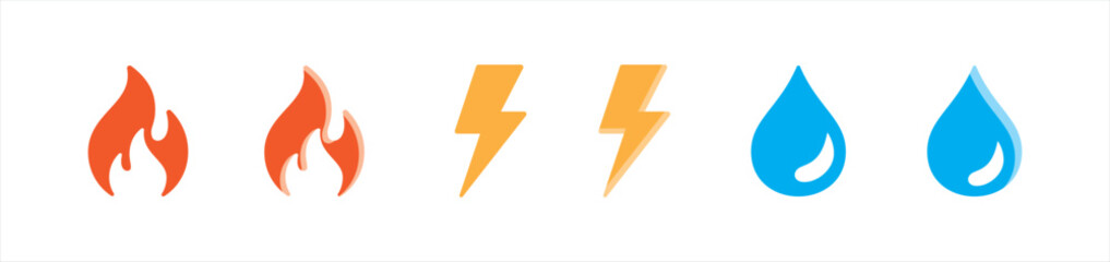 Gas, lightning and water icon. Electricity symbol. forbidden signs, vector illustration