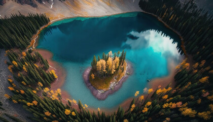 Serene Fall Landscape of Banff National Park in Aerial Photography Shot, Created with Generative AI Technology