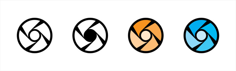 Camera lens diaphragm icons. cameras shutter symbol. photo lenses aperture signs, vector illustration