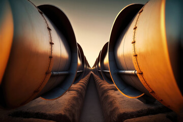 Two straight pipelines - Generative AI - obrazy, fototapety, plakaty