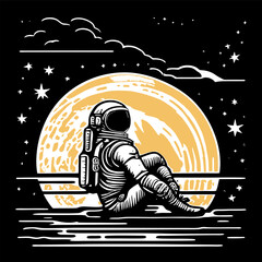 astronaut sitting daydreaming on the background of the mars and space. Vector illustration. Art design for print, cover, wallpaper, wall art. Vector illustration. © Shangrilla Line