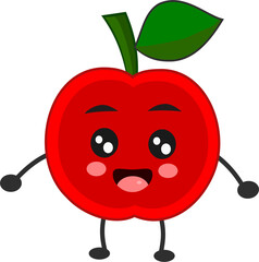 Cute Red Apple Cartoon Character Isolated On White Background. 