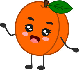 Cute Kawaii Apricot Fruit Character Isolated On White Background.