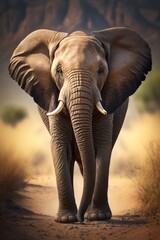 Fototapeta na wymiar Elephant portrait in the wild illustrated using generative Ai
