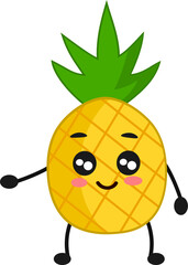 Cute Smiling Pineapple Isolated On a White Background.