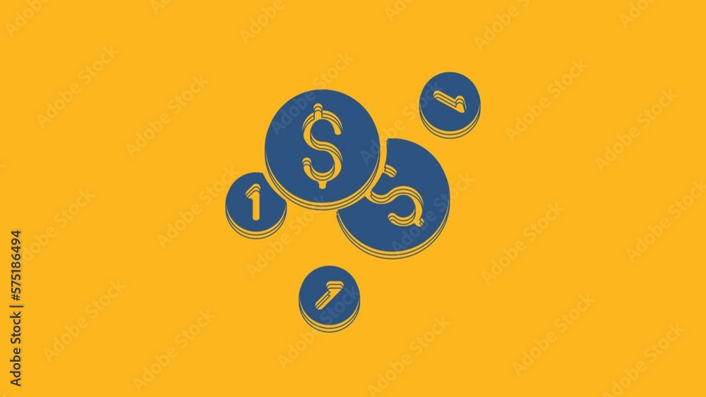 Wall mural Blue Coin money with dollar symbol icon isolated on orange background. Banking currency sign. Cash symbol. 4K Video motion graphic animation