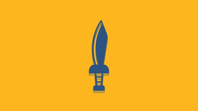 Blue Pirate sword icon isolated on orange background. Sabre sign. 4K Video motion graphic animation