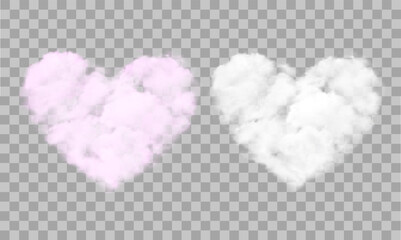 Realistic transparent white and pink heart shaped clouds. Vector illustration - 575187694