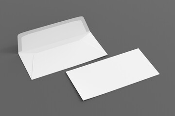 Blank corporate envelope mockup on gray background.  Side view.