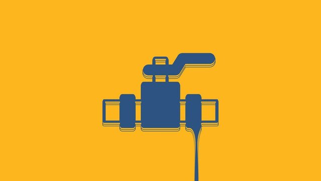 Blue Industry metallic pipes and valve icon isolated on orange background. 4K Video motion graphic animation