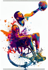 Fototapeta na wymiar artwork wheelchair basketball paint colorful adaptive sports, GENERATIVE AI