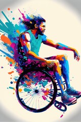 artwork wheelchair basketball paint colorful adaptive sports, GENERATIVE AI