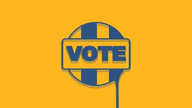 Blue Vote icon isolated on orange background. 4K Video motion graphic animation