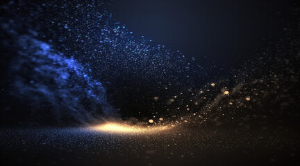 Dark blue and glow particle abstract background.