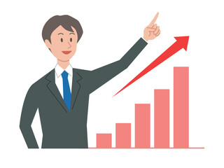 上昇するグラフと指差しをするビジネスマン