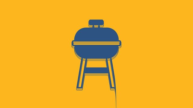 Blue Barbecue grill icon isolated on orange background. BBQ grill party. 4K Video motion graphic animation