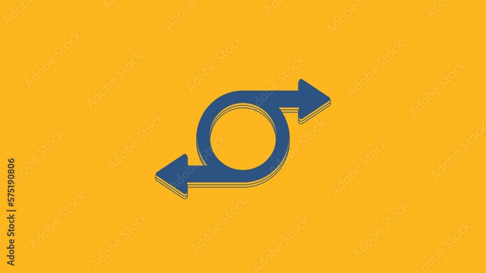Poster blue arrow icon isolated on orange background. direction arrowhead symbol. navigation pointer sign. 
