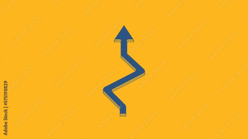 Poster blue arrow icon isolated on orange background. direction arrowhead symbol. navigation pointer sign. 