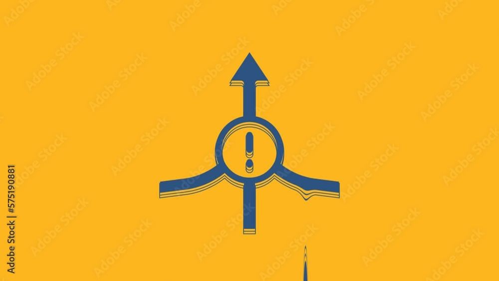 Poster blue arrow icon isolated on orange background. direction arrowhead symbol. navigation pointer sign. 