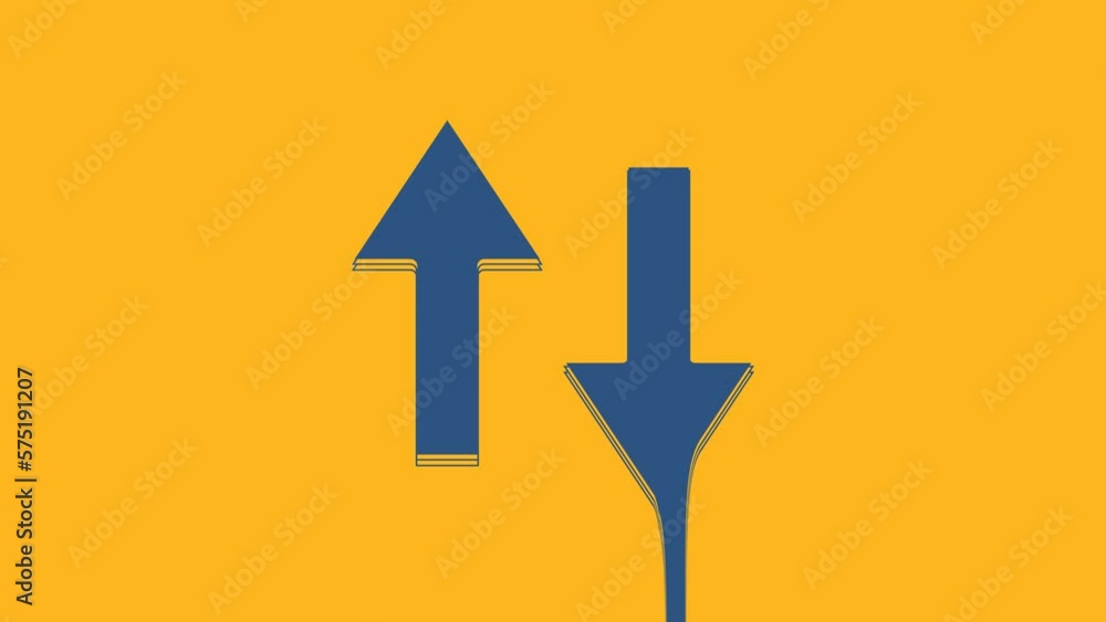 Poster blue arrow icon isolated on orange background. direction arrowhead symbol. navigation pointer sign. 