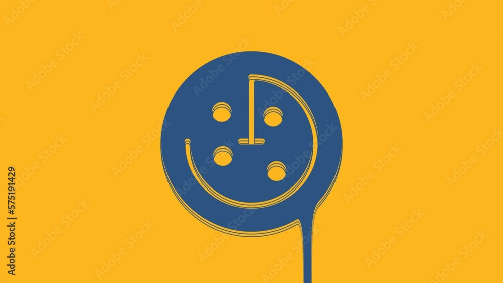 Poster blue radar with targets on monitor in searching icon isolated on orange background. search system. n