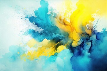 Obraz premium Blue Yellow Watercolor Background, Abstract, Artistic Backdrop, Generative AI