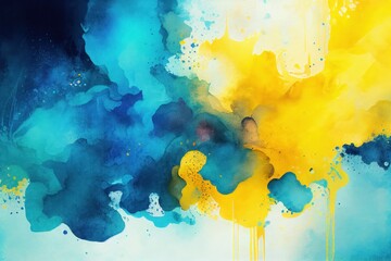 Blue Yellow Watercolor Background, Abstract, Artistic Backdrop, Generative AI