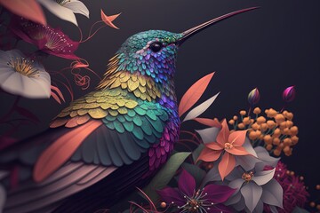 Fototapeta premium Colorful hummingbird sitting on a flower