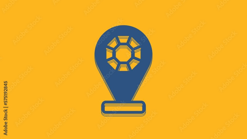 Sticker Blue Front facade building jewelry store icon isolated on orange background. 4K Video motion graphic animation