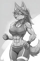 Fototapeta na wymiar Illustration of a wolf furry woman who follows a healthy lifestyle, anime style