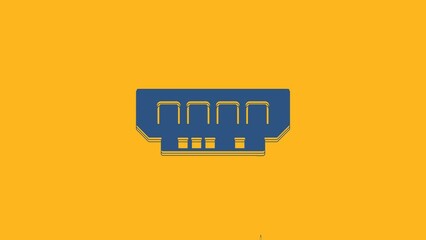 Blue RAM, random access memory icon isolated on orange background. 4K Video motion graphic animation