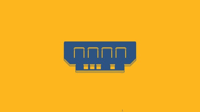 Blue RAM, random access memory icon isolated on orange background. 4K Video motion graphic animation