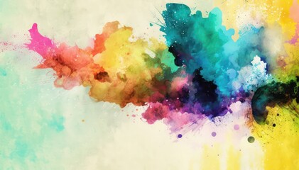 Bright abstract watercolor background. Colored chaotic paint splatter. Rainbow watercolor wallpaper.