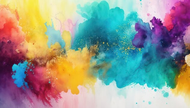 Bright abstract watercolor background. Colored chaotic paint splatter. Rainbow watercolor wallpaper.