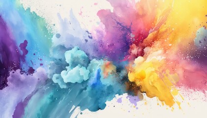 Fototapeta premium Bright abstract watercolor background. Colored chaotic paint splatter. Rainbow watercolor wallpaper.