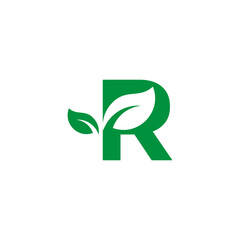 Letter R with leaf logo design vector template 