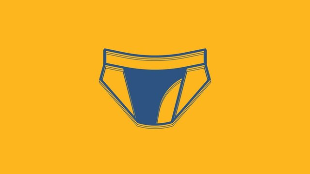 Blue Men underpants icon isolated on orange background. Man underwear. 4K Video motion graphic animation