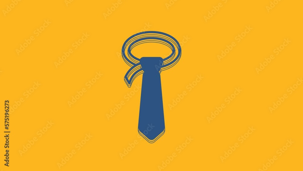 Wall mural Blue Tie icon isolated on orange background. Necktie and neckcloth symbol. 4K Video motion graphic animation