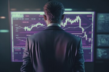 Investor businessman analysis economic and calculates financial data and target for long-term investments and profitability in future on digital data network, GENERATIVE AI