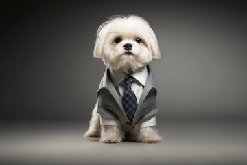 Portrait of a maltese dog dressed in a formal business suit, generative ai