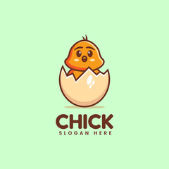 Vector Logo Illustration Chick Mascot Cartoon Style.