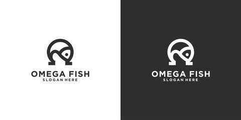 fish omega design template fish oil omega content in fish logo - obrazy, fototapety, plakaty