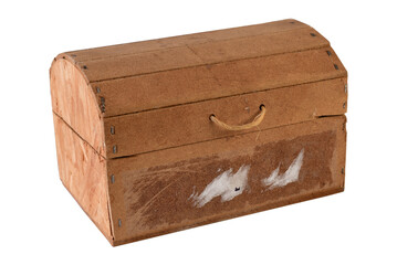 old used wooden chest gift box packaging case with lid closed isolated on white background ideal for clipping