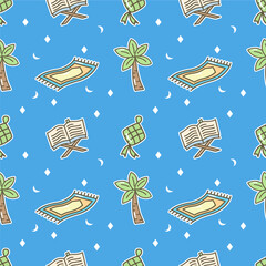 Cute Blue Islamic Seamless Pattern