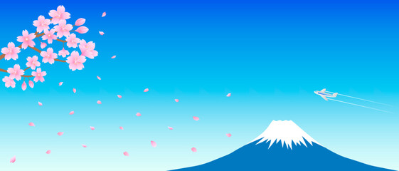 桜と富士山と飛び立つ飛行機。
日本の春のコンセプト。