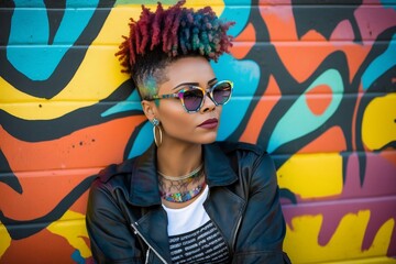 Fototapeta na wymiar Expression and Style: A Creative Black Woman Embracing Individuality. Generative AI