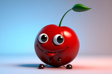 3D render cute and happy cherry cartoon character. Generative AI