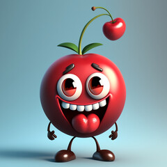 Fototapeta premium 3D render cute and happy cherry cartoon character. Generative AI
