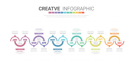 Fototapeta na wymiar Infographic template for business. 12 Months modern Timeline Roadmap diagram calendar, presentation vector infographic.