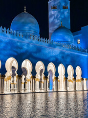 The Sheikh Zayed Grand Mosque at night, in Abu Dhabi, United Arab Emirates